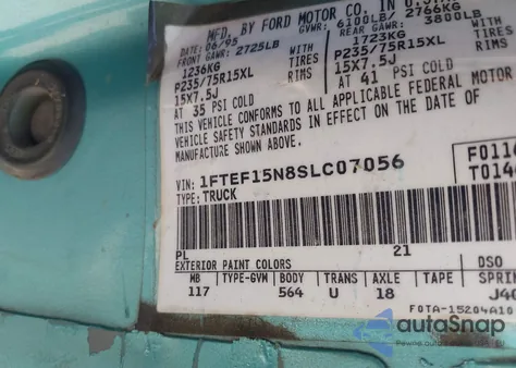 1995 Ford F150 from USA, damaged, VIN 1FTEF15N8SLC07056